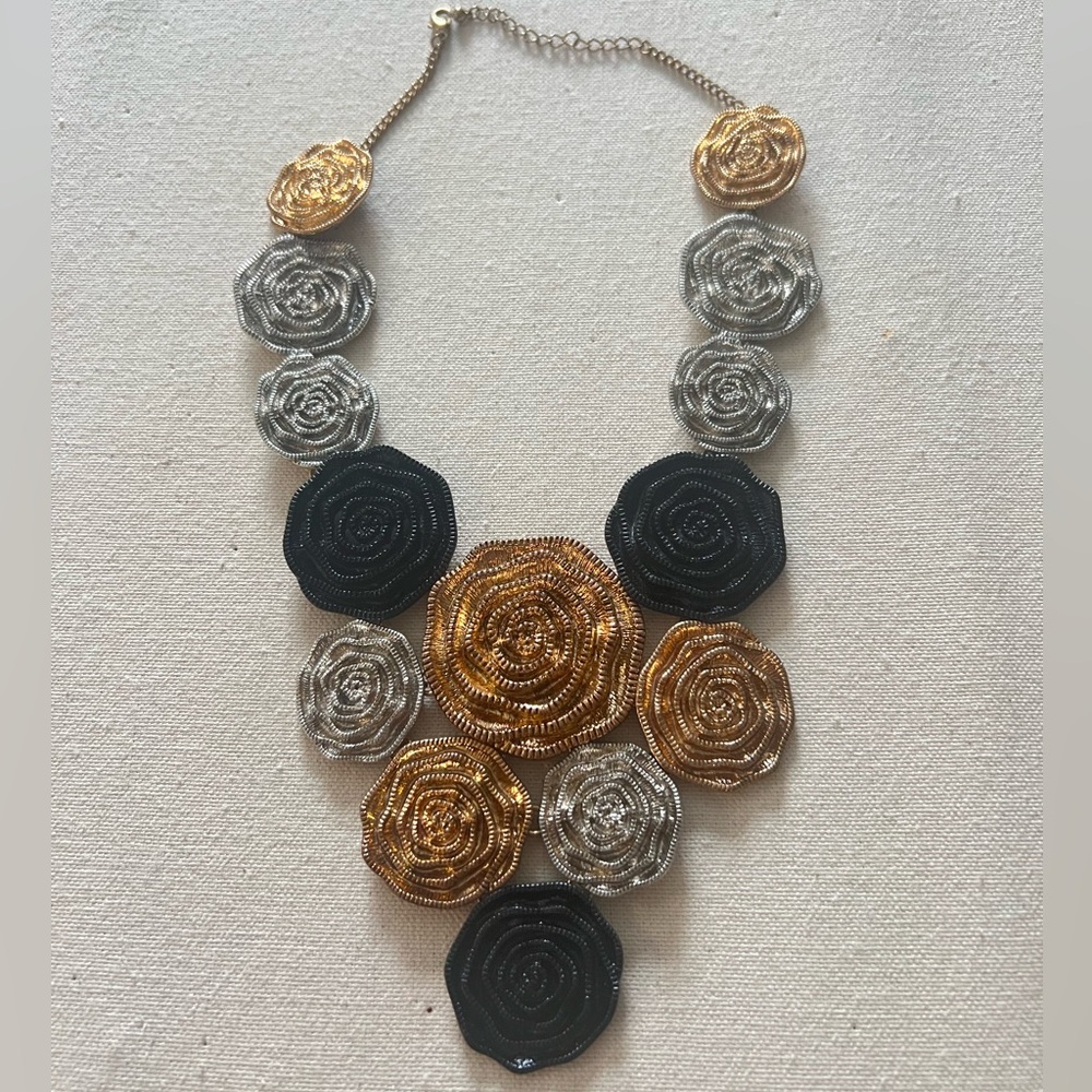 Gold, Silver & Black Rosette necklace
